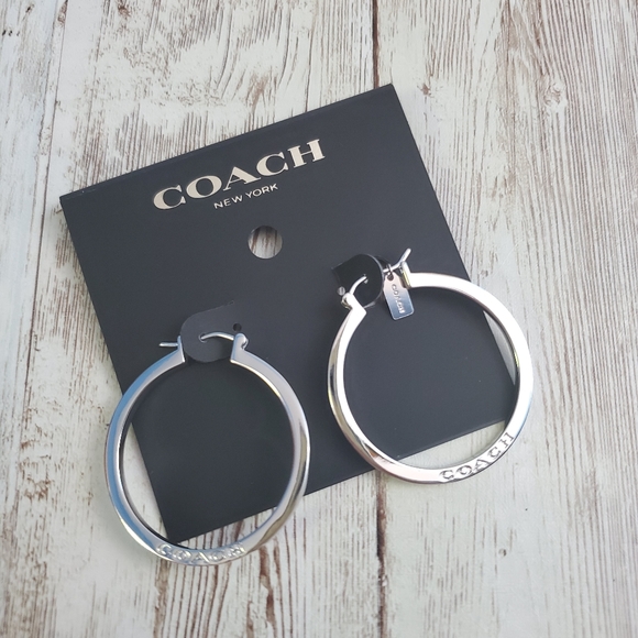 Coach Silver Hoop Earrings F73022 NWT - Picture 1 of 5